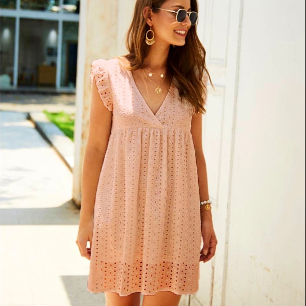 Baby Doll Eyelet Dress-Peachy Orange Color